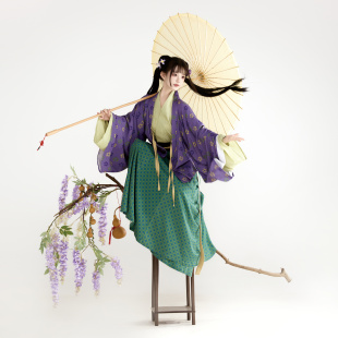 花朝记｜彩璃｜晋制汉服晋襦褶衣12破交窬裙绿紫撞色亲肤传统日常