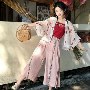 吊带樱桃印花文艺风日常简约 宋裤 花朝记｜浆果｜宋制汉服元 素貉袖