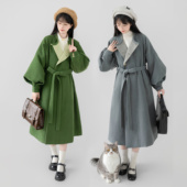 花朝记｜抒情诗｜唐制汉服元 素圆领袍毛呢大衣灰色绿色百搭日常风