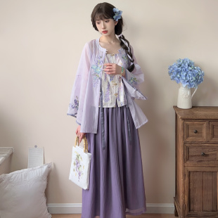 衫 主腰吊带半身裙绣花日常 素圆领半袖 花朝记｜紫丁香｜明制汉服元