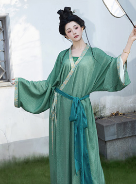 花朝记｜青芜｜汉服西汉直裾襌衣灯笼裤绿色人棉日常简约松弛显瘦