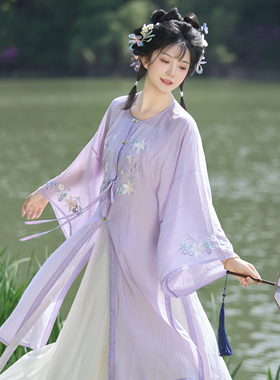 花朝记｜雪玉｜明制汉服圆领对襟长衫马面裙天丝紫色绣花日常春夏