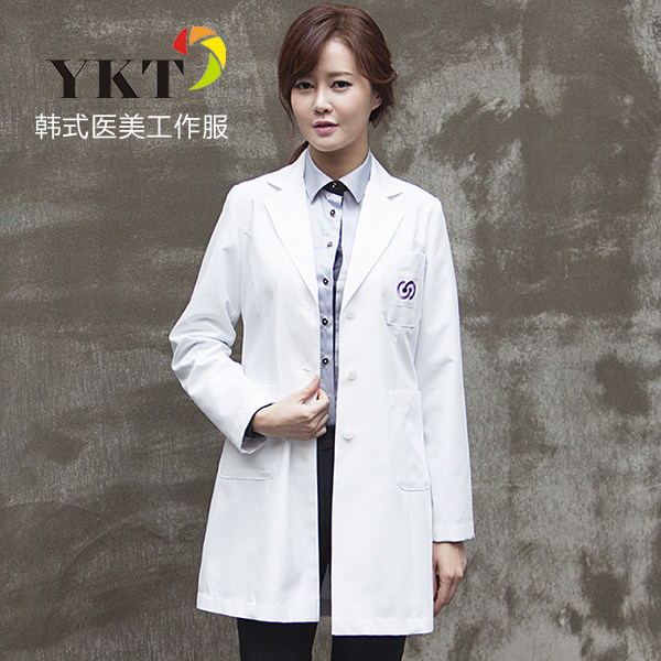 HIGH-END CUSTOM KOREAN PLASTIC SURGEON GOWN WHITE LAB COAT LONG SLEEVE BEAUTY SALON BEAUTICIAN COAT COSMETIC DENTIST UNIFORM