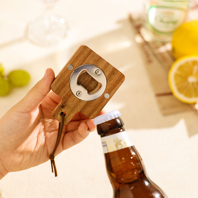 舍里日式创意木质开瓶器家用杯垫啤酒瓶起子磁吸冰箱贴装饰开瓶器