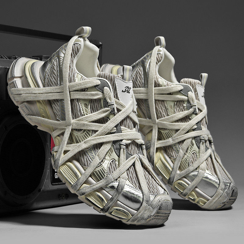 女鞋2026新款今年流行爆款巴黎3XL绑带做旧款增高厚底老爹鞋男