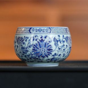 覆银点绘青莲罗汉杯白瓷缠枝莲功夫茶具茶杯中式创意陶瓷主人杯子