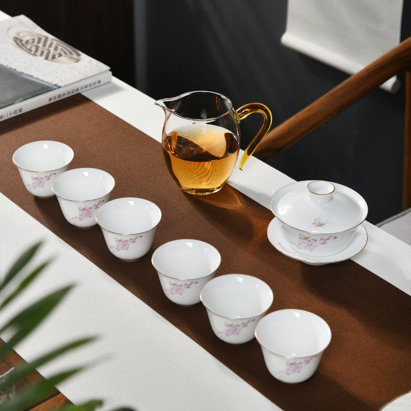 2024新款秋韵茶具套装功夫茶具陶瓷盖碗杯子公道杯办公室送礼
