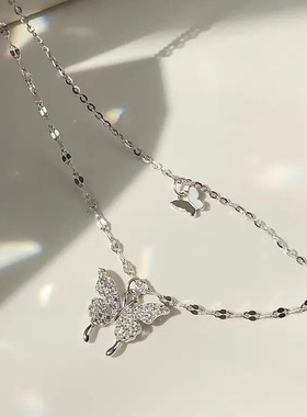 2025新款双层蝴蝶项链女ins小众设计感锁骨链首饰品吊坠百搭
