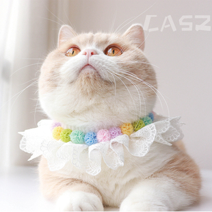 猫咪蕾丝项圈宠物口水巾毛线针织口水兜猫猫围脖围嘴原创新品