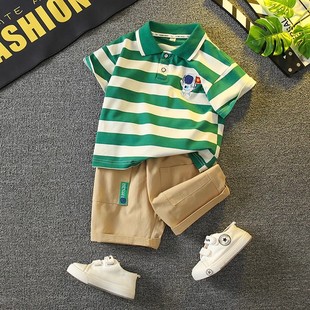 短袖 2025新款 男童夏季 套装 宝宝酷帅polo衫 衣服潮男孩儿童酷帅夏装