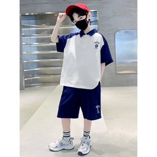 两件套儿童夏季 男童夏装 男孩刺绣POLO衫 套装 帅气运动衣服 2025新款