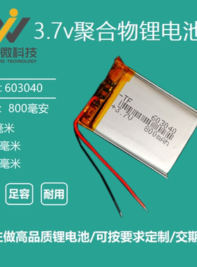 603040锂电池800mAh理疗仪按摩器3.7V可充电蓝牙小音箱导航仪通用