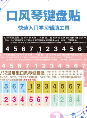 口风琴琴键贴37键32键口风琴音标贴纸数字标识键盘简谱音名五线谱
