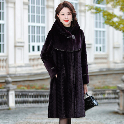 中老年女装皮毛一体水貂绒长款