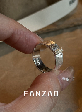 FANZAO925银珍珠复古宽面戒指
