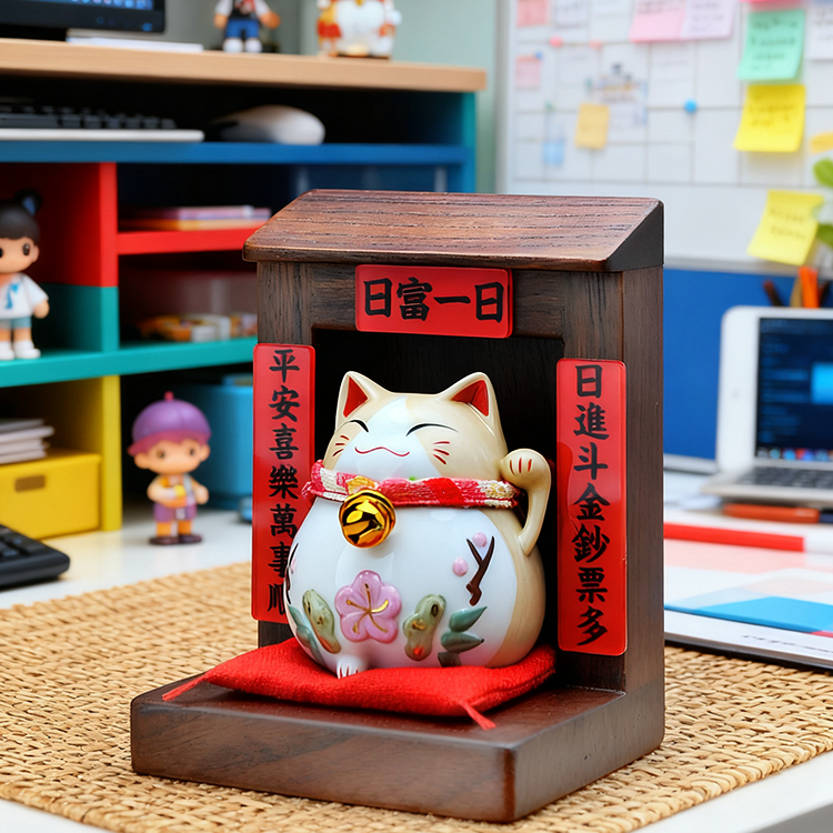 日系猫财神招财猫桌面工位摆件治愈系可爱办公室好物创意生日礼物