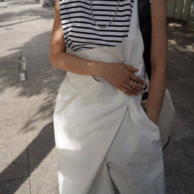 春夏秋款日系时髦摩登简约别致单肩背带裤休闲显瘦廓形长裤女小众