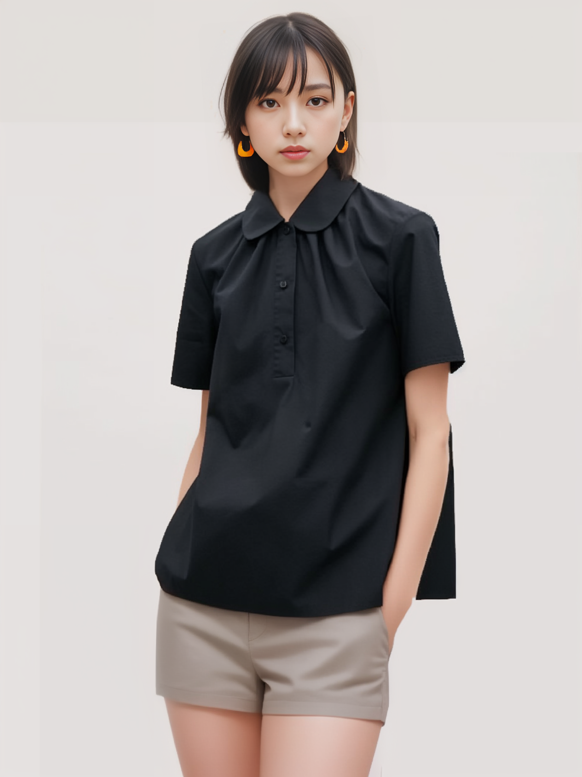 cos风法式短袖纯棉娃娃领衬衫