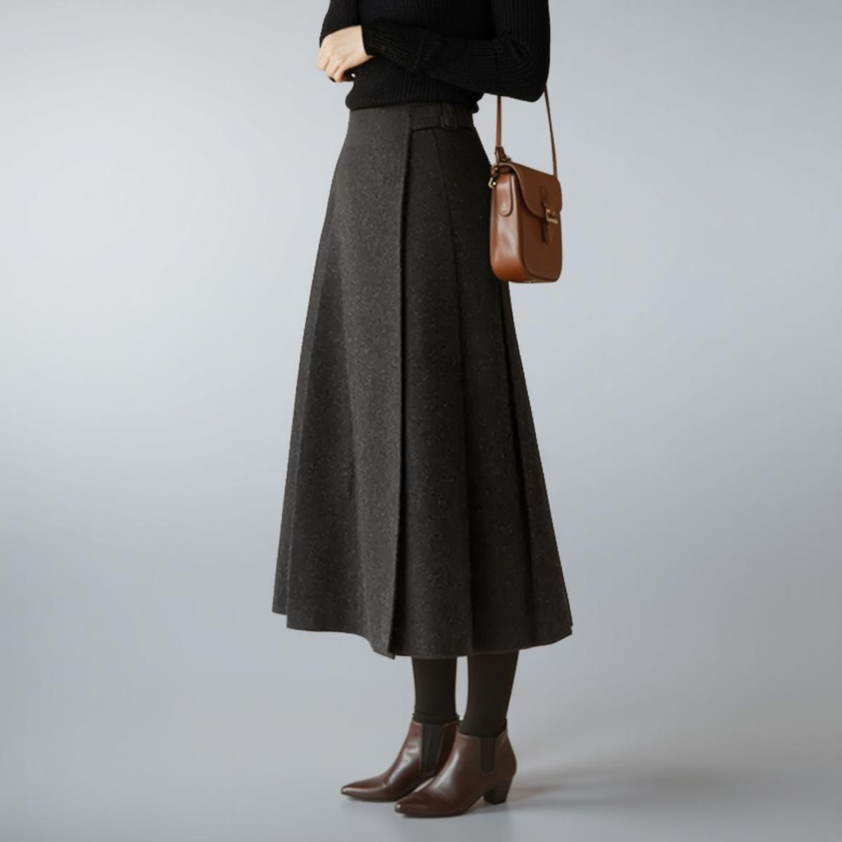 半身裙一片式羊毛女百褶通勤风