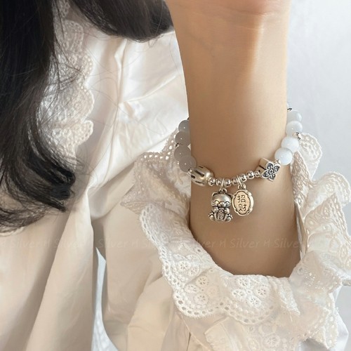 999足银小熊猫眼银珠手链