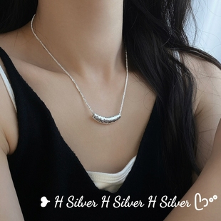 S925纯银简约波光粼粼满天星碎冰冰微笑银项链时尚 百搭锁骨链