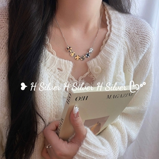 S925纯银几何车花满天星碎冰冰圆片可抽拉随意调节银项链百搭时尚