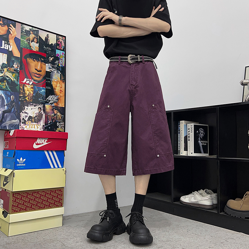 美式潮牌复古水洗解构阔腿工装牛仔七分裤男宽松休闲短裤P55，男装牛仔裤，星座410-6（原星座1304-1）