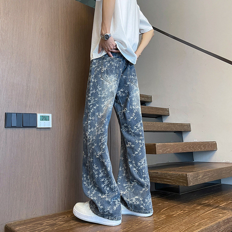 美式高街vibe提花牛仔裤男水洗直筒宽松拖地裤子痞帅P50,男装牛仔裤,星座410-6（原星座1304-1）