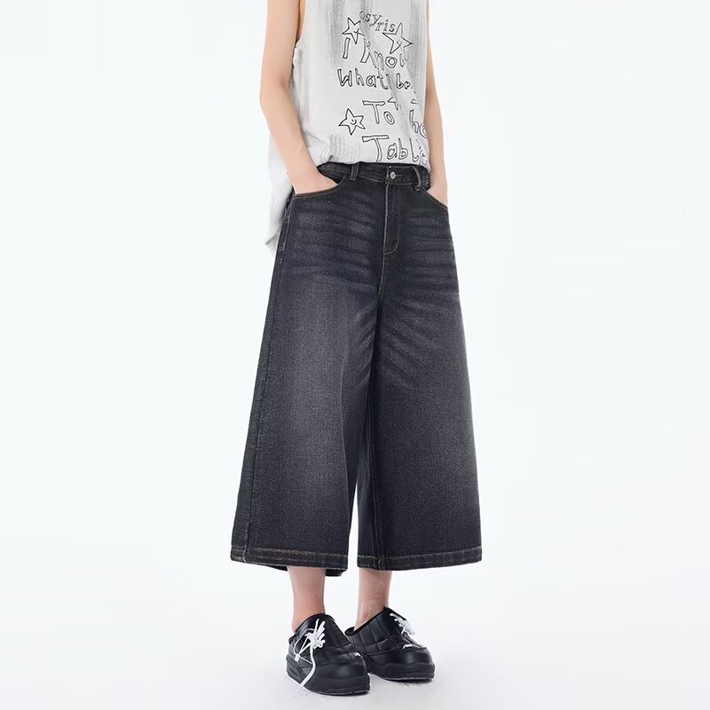 复古洗牛仔七分裤夏款中腰宽松阔腿蓝色休闲短裤男P57,男装牛仔裤,星座410-6（原星座1304-1）