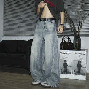 新款男慵懒牛仔裤美式复古水洗裂纹破洞休闲裤 P52,男装休闲裤,星座410-6（原星座1304-1）