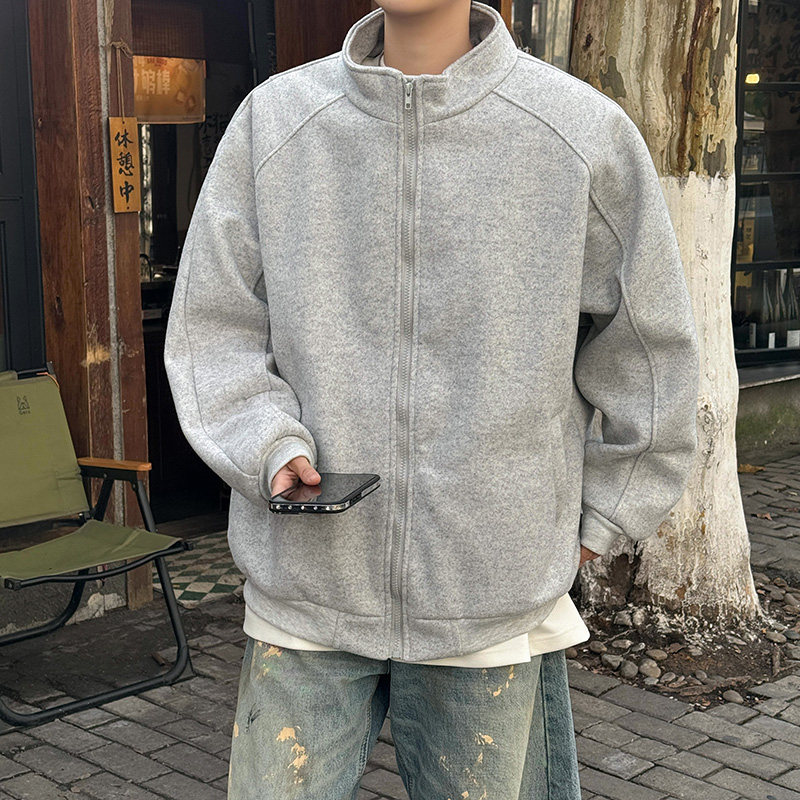 美式纯色立领开衫卫衣男春季宽松情侣运动外套夹克上衣P72,男装夹克,星座410-6（原星座1304-1）