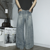 新款男慵懒牛仔裤美式复古水洗裂纹破洞休闲裤P52，男装休闲裤，星座410-6（原星座1304-1）