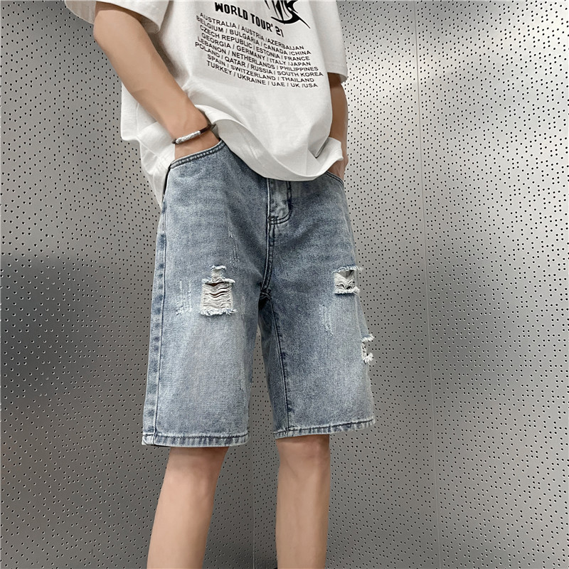 破洞牛仔短裤男夏季薄款宽松直筒五分裤潮牌休闲5分中裤子P37,男装牛仔裤,星座410-6（原星座1304-1）