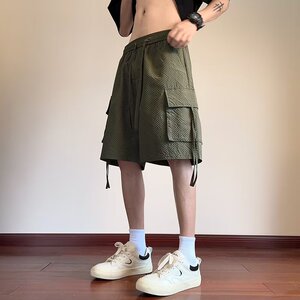 泡泡格速干工装短裤男夏季薄款潮牌五分裤宽松大口袋休闲裤子P35图片
