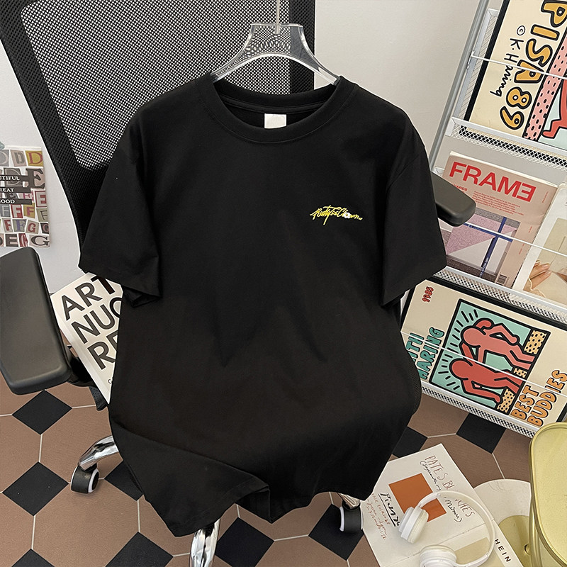 刺绣短袖男款美式重磅小领口半袖夏季情侣高级感T恤P38,男装T恤,星座410-6（原星座1304-1）
