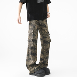 美式复古口袋迷彩工装裤男2025新款春季高街微喇裤子潮P63，男装牛仔裤，星座410-6（原星座1304-1）