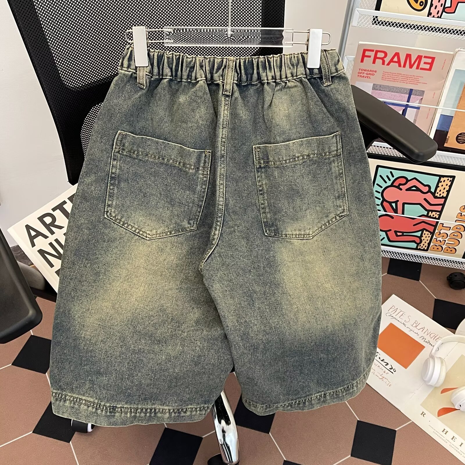 美式水洗做旧牛仔短裤潮牌宽松休闲工装七分裤P43,男装牛仔裤,星座410-6（原星座1304-1）