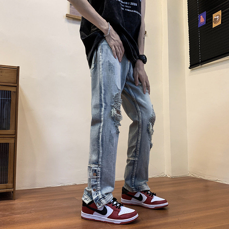 破洞牛仔裤男设计感小众美式vibe风格裤子高街ins潮牌P43,男装牛仔裤,星座410-6（原星座1304-1）