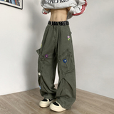 复古多口袋直筒工装裤男女美式花卉刺绣牛仔休闲裤P78，男装休闲裤，星座410-6（原星座1304-1）