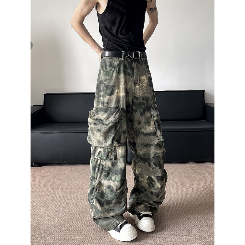 重工水洗晕染迷彩工装裤男潮牌休闲高街多口袋宽松微喇直筒P68，男装休闲裤，星座410-6（原星座1304-1）