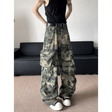 重工水洗晕染迷彩工装裤男潮牌休闲高街多口袋宽松微喇直筒P68，男装休闲裤，星座410-6（原星座1304-1）