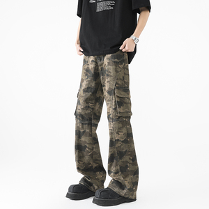 美式复古口袋迷彩工装裤男2025新款春季高街微喇裤子潮P63,男装牛仔裤,星座410-6（原星座1304-1）