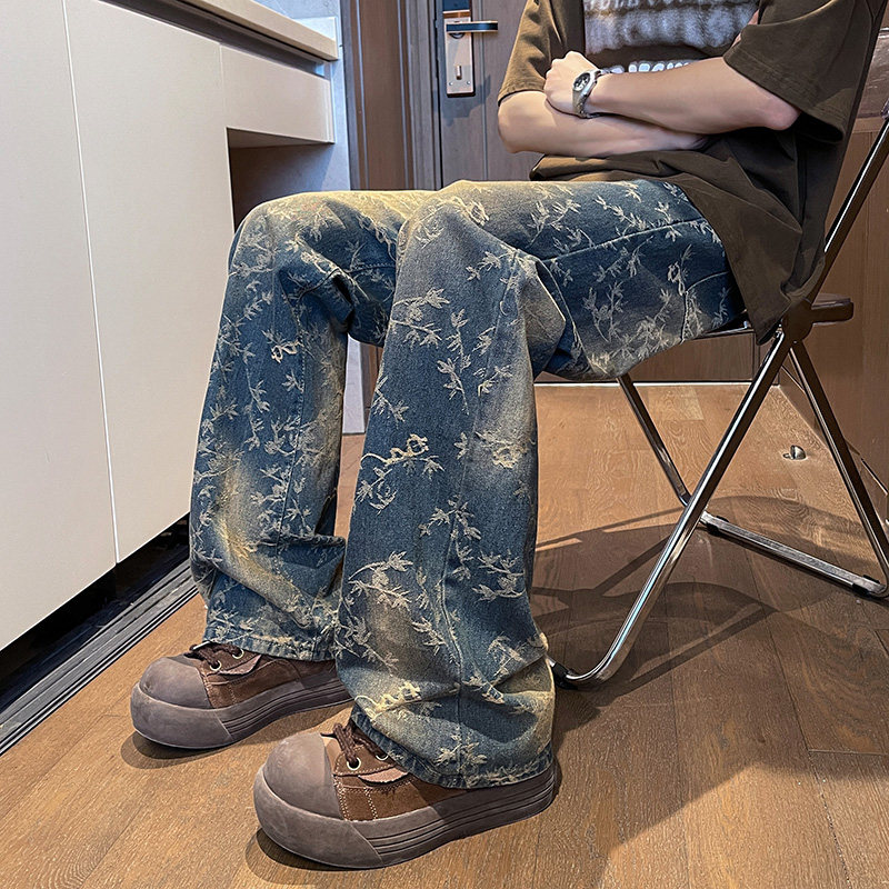 美式高街vibe提花牛仔裤男水洗直筒宽松拖地裤子痞帅P50，男装牛仔裤，星座410-6（原星座1304-1）