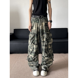 重工水洗晕染迷彩工装裤男潮牌休闲高街多口袋宽松微喇直筒P68，男装休闲裤，星座410-6（原星座1304-1）