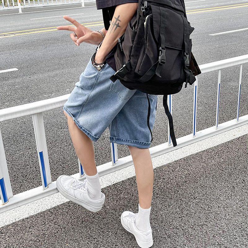 2021新款牛仔短裤男夏季薄款宽松休闲直筒五分裤P30图片