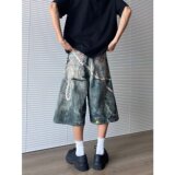 美式复古水洗做旧牛仔短裤男直筒宽松阔腿七分裤子潮P54，男装牛仔裤，星座410-6（原星座1304-1）