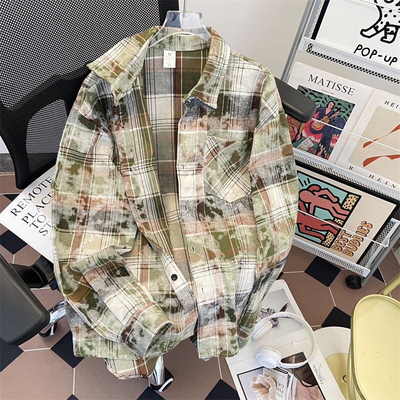 新款高街时尚港风印花风格格子长袖衬衫衬衣P45,男装衬衫,星座410-6（原星座1304-1）