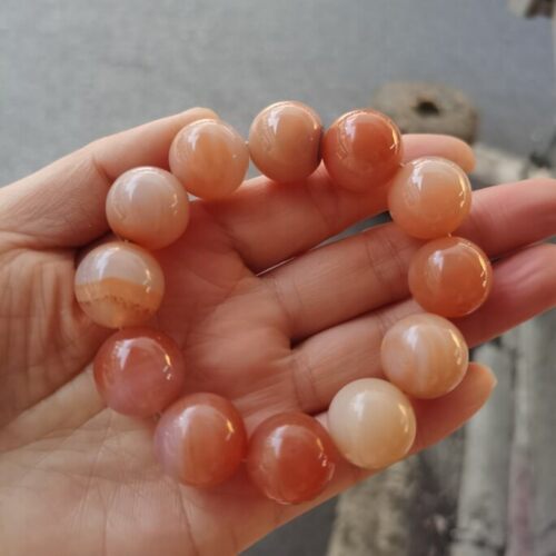 纯天然粉色玛瑙圆珠手串18mm大规格简约佛珠手链男女玉石玛瑙玉髓