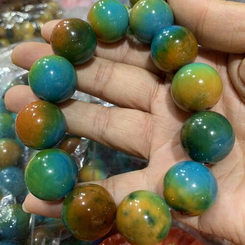 天然古珠西玛七彩药花魂玛瑙龙鳞赤血华佗石手链20毫米