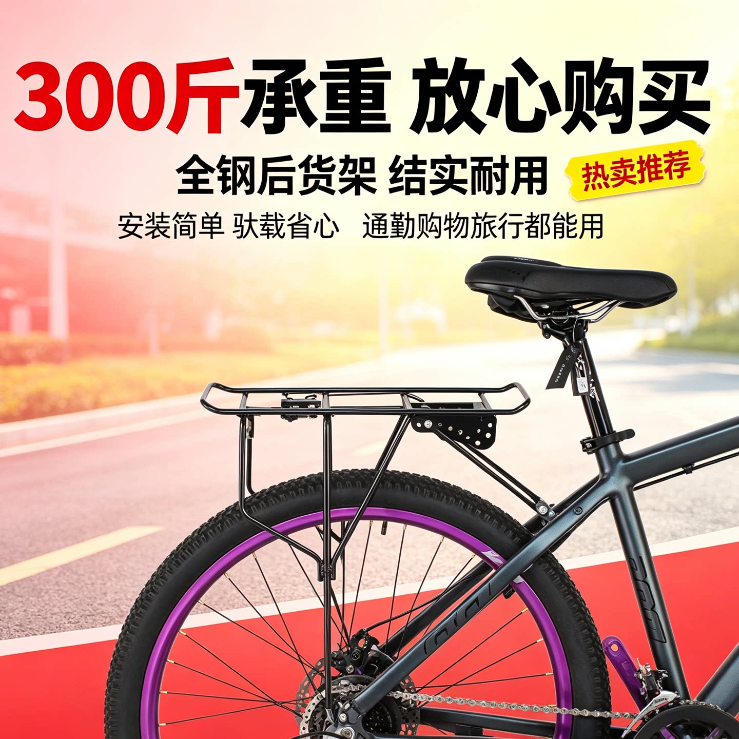自行车后座架加厚碳钢山地车载物衣架载人货架超强承重300斤尾架